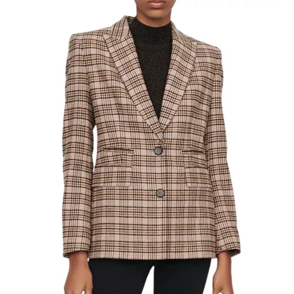 MAJE Valilo Checked Tweed Plaid
Blazer Jacket In Beige